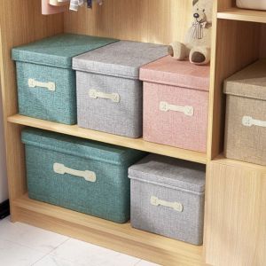 AINACHU Drawer-type Storage Box Cotton Linen Fabric Japanese Style Foldable Wardrobes Space-saving with Lid Foldable Bins Clothes