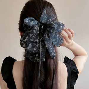 Fashionable Floral Bow Grab Clip Womens High-end Temperament Half-tied Hairpin
