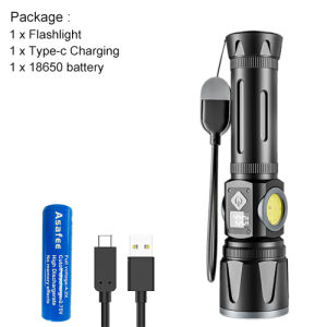 Asafee 3570B Super Bright Camping Flashlight COB LED White Red Yellow Light Telescopic Zoom Outdoor Hiking Torch Rechargeable Waterproof 1200LM Portable Work Safety Light