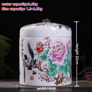 Ceramic Rice Pot 5kg/7.5kilos Rice Bucket Sealed Tank with Lid Rice Storage container Box Rice Tank Household Flour Bucket Moisture-proof and insect-proof  clay jar porcelain jar big