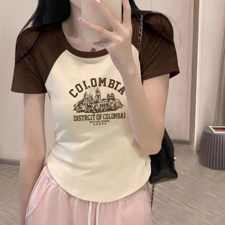 y2k Summer Short Sleeve T-shirt for Women Korean style Irregular ...