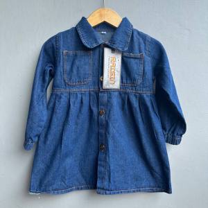 Gaun Jeans Denim Anak Perempuan Motif Floral Pinggang Reguler Usia 1-5 Tahun