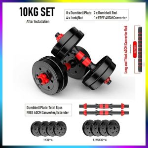 CSmall - ADSports Dumbell 10KG / 15KG / 20KG / 25KG / 30KG / 40KG Adjustable Top Grade Gym Fitness Black Bumper Plate Rubber Dumbbell Set V8 Pemberat Deadlift 健身哑铃