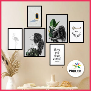 Set 6 tranh decor In Tranh cô gái hiện đại trang trí dán tường có sẵn keo dán không cần khoan đục tường.
