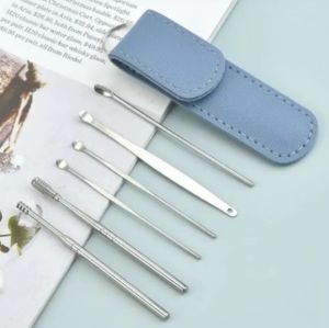 korek kuping 6 in1 plus pouch stainless ear pick 6in1 set pembersih telinga isi 6 tas kulit / ALAT PEMBERSIH TELINGA 6 IN 1 / KOREK KUPING SET  SH S07