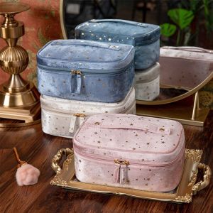 BEAUTYandLADIES Women Portable Multifunctional Wash Handbags Bronzing Large Capacity Toiletry Case Velvet Cosmetic Bag Makeup Bag Lipstick Bags