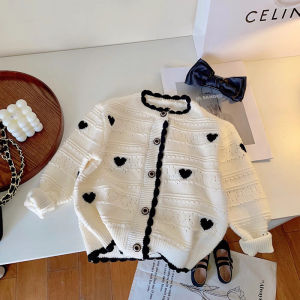 Girls Heart Sweater Cardigan Spring and Autumn Korean Style Knitted Sweater for Young Children Fashionable Baby Jacket New Style