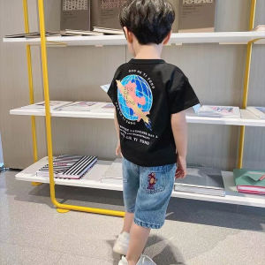 LOBER กางเกงขาสั้นเดนิมเด็กชาย กางเกงขาสั้นพร้อมงานปักไดโนเสาร์ กางเกงขาสั้นเด็กชาย กางเกงยีนส์เด็กชาย กางเกงเด็กชาย กางเกงเด็ก