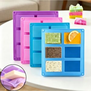 6 Grids Silicone Mold Rectangle Square Non-stick Easy to Release DIY Handmade Soap Mold for Chocolate Cake Candy Ice Cube