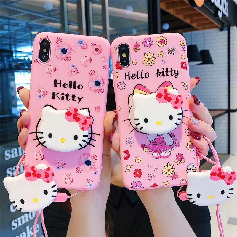 Pink Cartoon For OPPO A5s A7 A12 Cute Hello Kitty with Lanyard