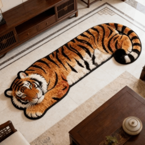 CRUSHES Non-slip Bedroom Carpet Water-absorbing 2D Flat Tiger Bedside Rug Creativity Lifelike Doormat Home Decor
