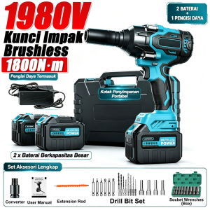 【Strong torque】Makita Cordless Electric Impact wrench Heavy Duty Japan 1800N·M 2980VF Brushless Pure Copper Motor Screwdriver Ratchet Wrench 2 Lithium Battery and Accessories Power Tool Set