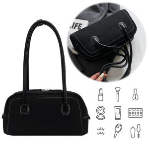 【Outlet】 Shoulder Bag for Women Multi Pocket Underarm Bag Faux Suede Solid Color Handbag Zipper Satchel Bag for Work Shopping