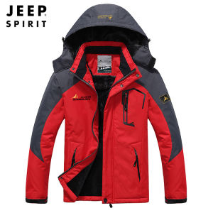 Jeep Spirit Jacket Mens Outdoor Riding Hooded Plus Velvet Padded Zero Coat Couple Windproof Waterproof Winter Warm and Wear-resistant Jacket