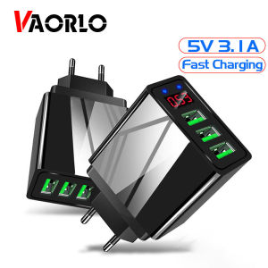 VAORLO LED Digital Display Charger USB Port 5V 3.1A Fast Charging 3 Port For Usb Charging Cable EU US For iPhone Samsung Xiaomi