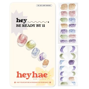Heyhae Semi d Gel Nail Strips    No LED Lamp Needed    Marble Spring    Easy Apply & Remove Salon Quality    Includes 28 Strips 1 Prep Pads Nail File & Wooden stick - Hey Be Ready By 11
