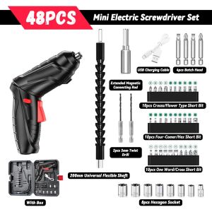 1 FULL PAKET 30PCS 46PCS 48PCS SET - Mesin Bor Listrik / Baterai Cas Tanpa Kabel Mini Portabel 3.6V Mesin Obeng Listrik Besi Kayu Bor Baterai Tangan Nirkabel Bor Bit Cordless Screwdriver Drill Set With Led Light Lampu