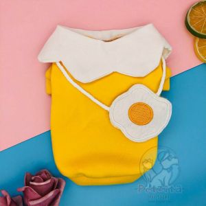 🇹🇭สีเหลือง เสื้อ&เดรส สัตว์เลี้ยง 🌈💟 for pet ชุดไข่ดาว คอปกสีขาว 💟💟 พร้อม สำหรับสูงส่วน 5-15 คน * ส่วนใหญ่ 10x7CM