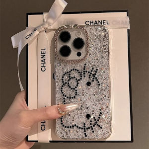 Christmas Gift Halloween Miniso Kit Flash Diamond Iphone 13/14/15Promax Phone Case Kawaii Hello Kitty Anime Fall Prevention Mobile Phone Protective Shell