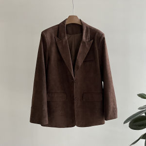 Áo khoác blazer nữ giả da lộn dáng rộng cổ điển mùa thu 2026 áo khoác ngoài thường ngày