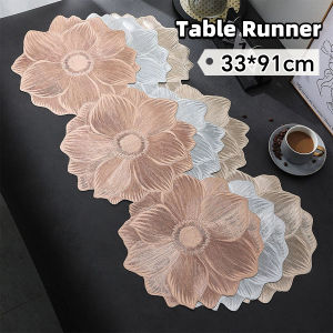 Jozoo Heat Resistant Long Style Placemat for Dining Table Lotus Flower Place Mats PVC Table Runner 1Pc