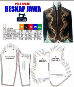 Pola Jiplak beskap Pola Instan Beskap Jawa pola beskap jawa Ukuran M-3XL pola jahit