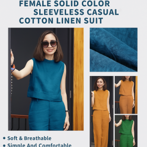 Solid Color Sleeveless Casual Cotton Linen Set for Summer Fashionable Adult Women Elegant Loose Comfortable Style