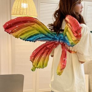 LIEYH คอสเพลย์ บอลลูนปีกนางฟ้า เป่าลมได้ ฟอยล์แบบพับ บอลลูนปีกผีเสื้อ ตลกๆ แต่งตัวขึ้น ของเล่นเจ้าหญิงมีปีก ปาร์ตี้งานปาร์ตี้