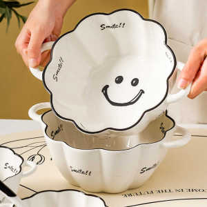 ถ้วยจานลายรูปยิ้มน่ารัก สไตล์มินิมอล ผลิตจากเซรามิกอย่างดี *พร้อมส่ง