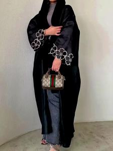 F428 Foreign Trade Cross-Border E-commerce Dubai Arabic Embroidered Floral Abaya Fashionable Outerwear Abaya In Stock