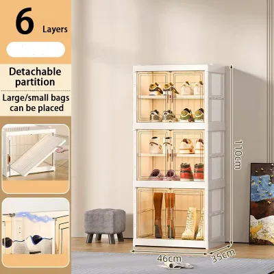 Ainossi 3/6/9 Layer Shoe Rack Shoe Cabinet Storage Boxes Dust-Proof Stackable Magnetic Shoe Rack With Cover Folding shoe cabinet Non installation shoe box