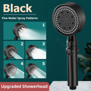 Adjustable Black Booster Shower Head 5 Modes Universal Massage Shower Sprayer Bathroom Accessories