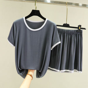 2PCS New Comfortable Pajama Set Womens Thin Home Loose Short Sleeve T-shirt Large Top Shorts Two Piece Set