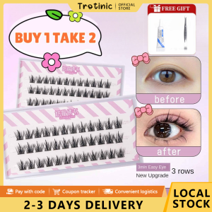 Trotinic | 【buy1 get 2】False Eyelash 3 Rows Single Cluster Segmented Extensions Thicken Natural Softer Lashes Simulation Real Eyelash Texture Long-lasting Curling Baby Curved Portable Eye Makeup Accessories