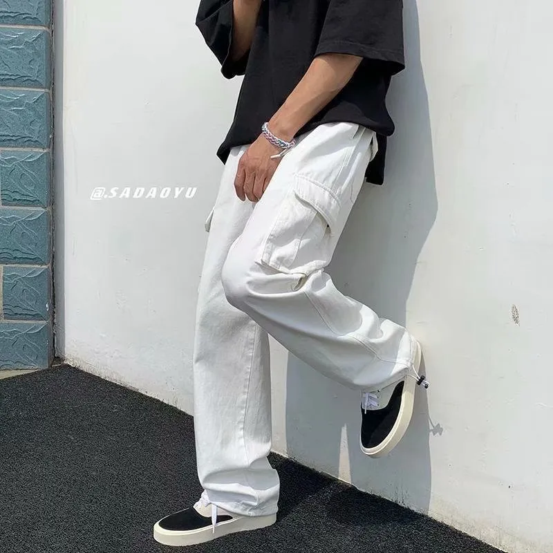 Fashion (Black)Black/white Casual Pants Men's Fashion Loose Straight Wide  Leg Pants Men Streetwear Hip-hop Pocket Cargo Pants Mens Trousers ACU @  Best Price Online | Jumia Egypt