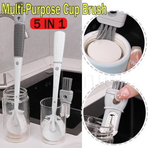 5 In 1 Silicone Cup Brush Long Handle Detachable Water Bottle Scrubber Foldable 360-Degree Feeding Bottle Cleaning Supplies