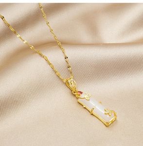 good 999 18K GOLD Titanium steel Fashion simple bamboo jade pendant is noble elegant Necklace N8095-N8321