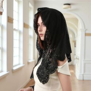 TEWUB Elegant Lace Triangle Scarf French Style Vintage Wedding Headscarf All-match Hollow Crochet Head Scarf Women