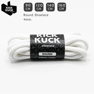 (แน่นละเอียด ไม่ย้วย ทรงกลม) KICKKUCK (คิกคัก) เชือกรองเท้า สีขาว (90120140160cm.) พรีเมี่ยมโพลีเอสเตอร์