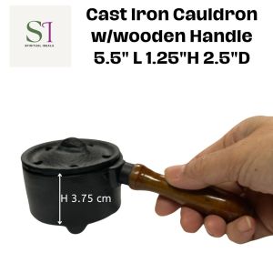 SI Cast Iron Cauldron (Model:BR73) w/wooden Handle For Incense Burner For Cones Resins Herbs Woods.