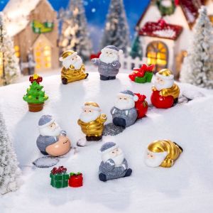 XYAX 10pcs DIY Christmas Elderly Sled Figurine Cartoon Cute Santa Claus Statue Kids Gift Resin Crafts Mini Santa Claus Ornament Snow Scenery Decor