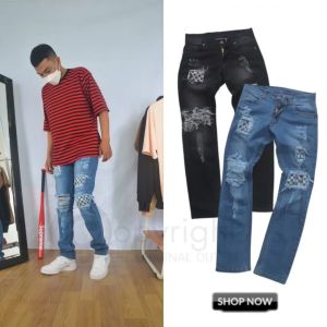 Celana Jeans Denim 368 Pria Stretch Sobek Lutut Premium Terbaru