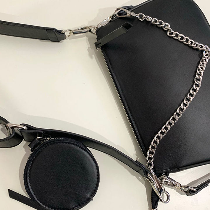 IELGY%20Chain%20Black%20Women's%20bag%20One%20shoulder%20Broadband%20All-match%20Retro%20Zipper%20Crossbody%20-%20Image%203