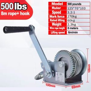 500/800/200lbs Small Hand Winch Gear  Reel Webbing for Truck and Trailers Manual Lifting Cranked