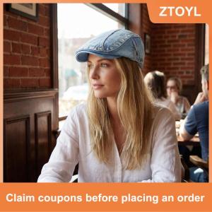 【ZTOYL】 Four Seasons Denim Newsboy Cap Classic Washed Flat Peaked Hat for Men Casual Solid Color Painter Cap Outdoor Fashion