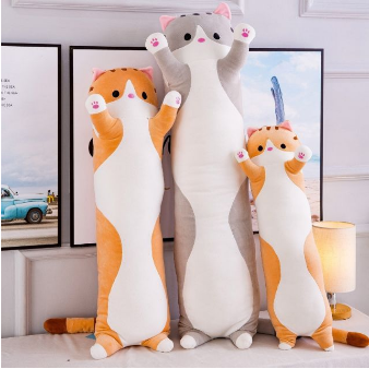 Long Cat Plush Toy Soft Stuffed Kitten Pillow Kids Soft Doll Cat