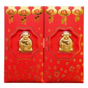 Bao lì xì tết 2024 Thần Tài mạ vàng 24K Quà tặng phong thủy may mắn rước lộc vào nhà kích thước 17x9cm