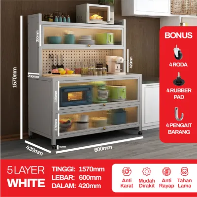 [MURAH] Lemari Dapur Besi Tertutup Rak Dapur Minimalis Anti Debu Tempat Microwave