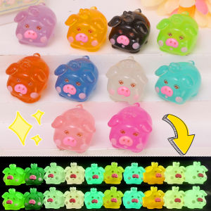 10Pcs Luminous Small Pig Miniature Figurine Ornament Resin Glow In The Dark Mini Pig Moss Micro Landscape Fairy Garden Home Decoration