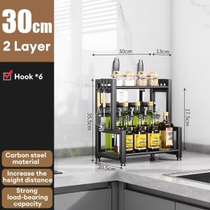 CompactSteel​​ store 2/3 Layer spice rack Metal condiments rack Spice rack comes with knife storage and cutting board rack